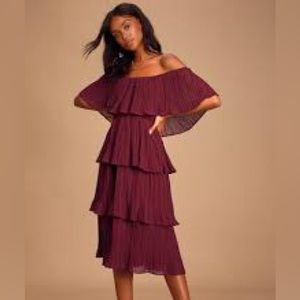 Lulu's Burgundy Off-Shoulder Tiered Dress